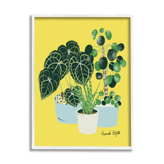 Stupell Industries House Plants on Yellow Botanical & Floral Painting White Framed Art Print Wall Art, 16 x 20