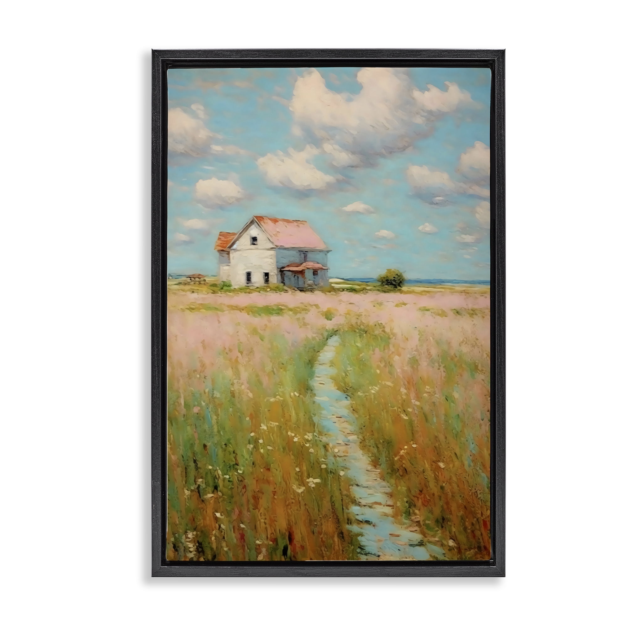 Stupell Industries House in Field of Flowers Black Framed Floater Canvas Wall Art, design by Creative Studio