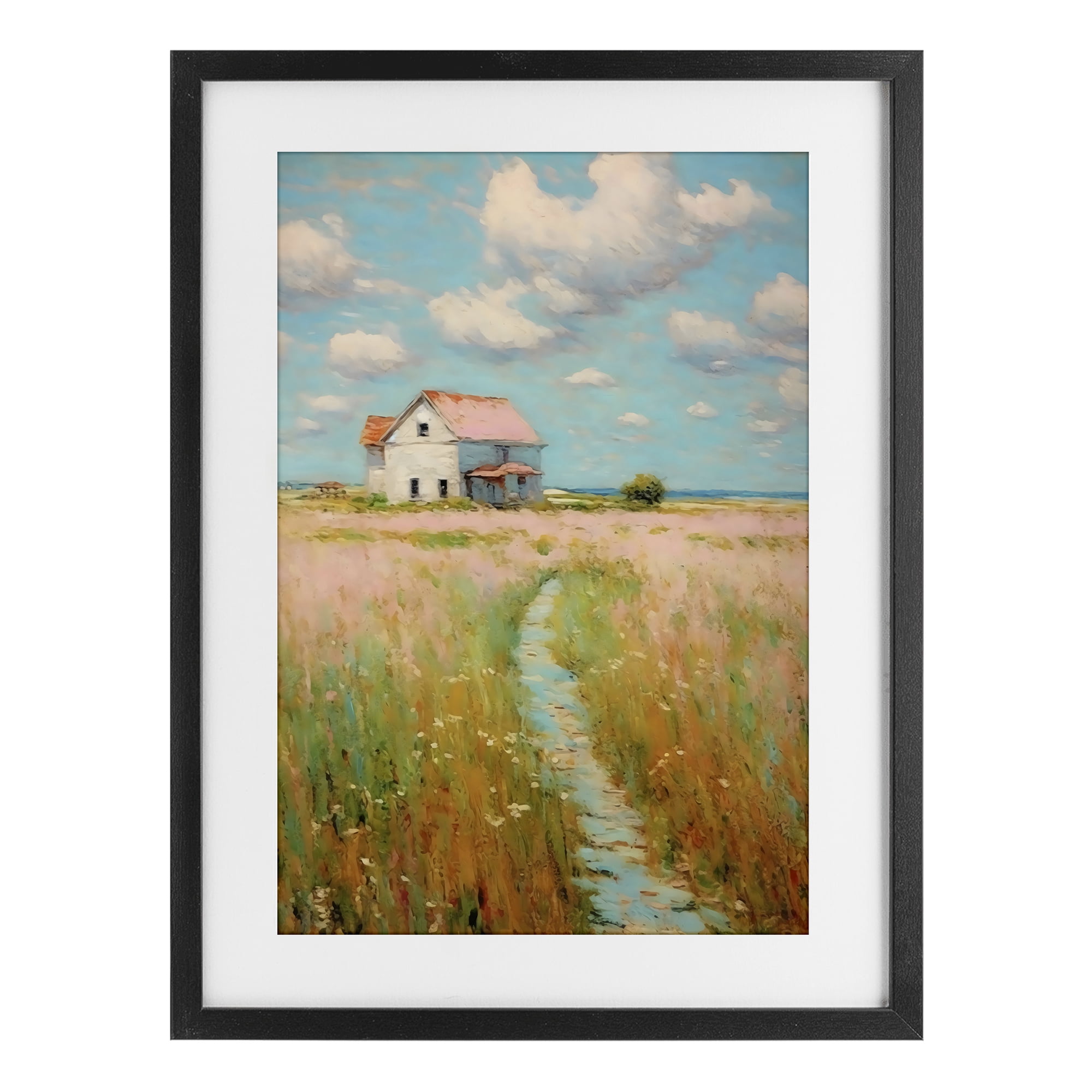 Stupell Industries House in Field of Flowers Black Framed Print Under Glass, design by Creative Studio