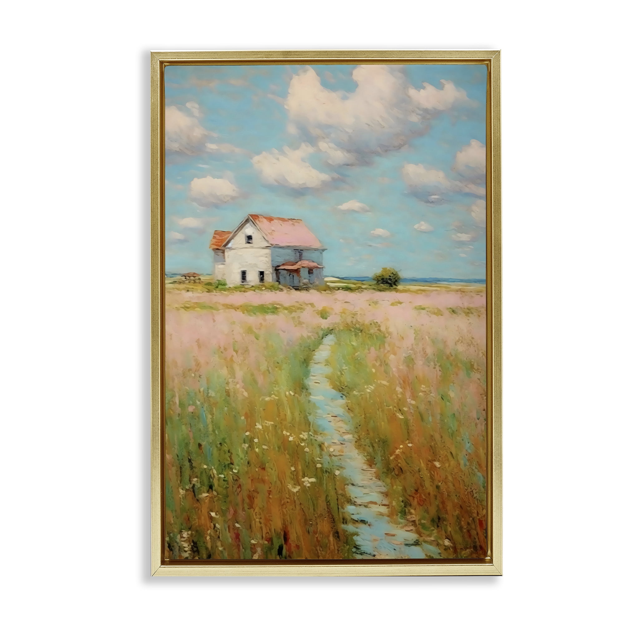 Stupell Industries House in Field of Flowers Gold Framed Floater Canvas Wall Art, design by Creative Studio