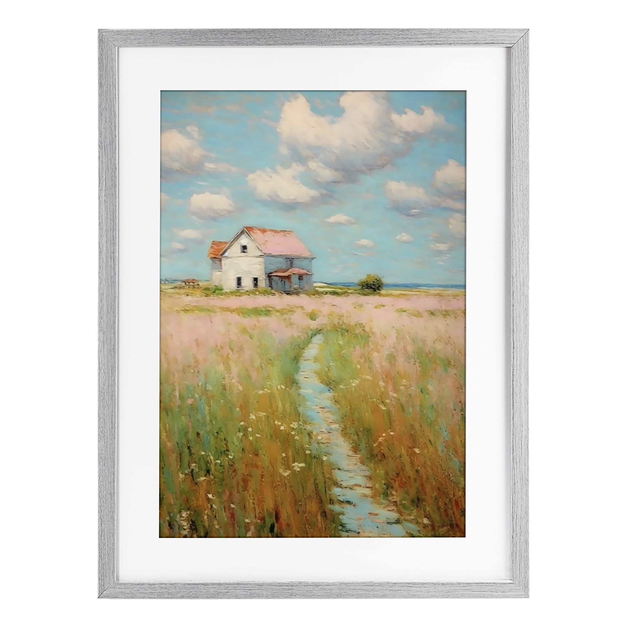 Stupell Industries House in Field of Flowers Gray Framed Print Under Glass, design by Creative Studio