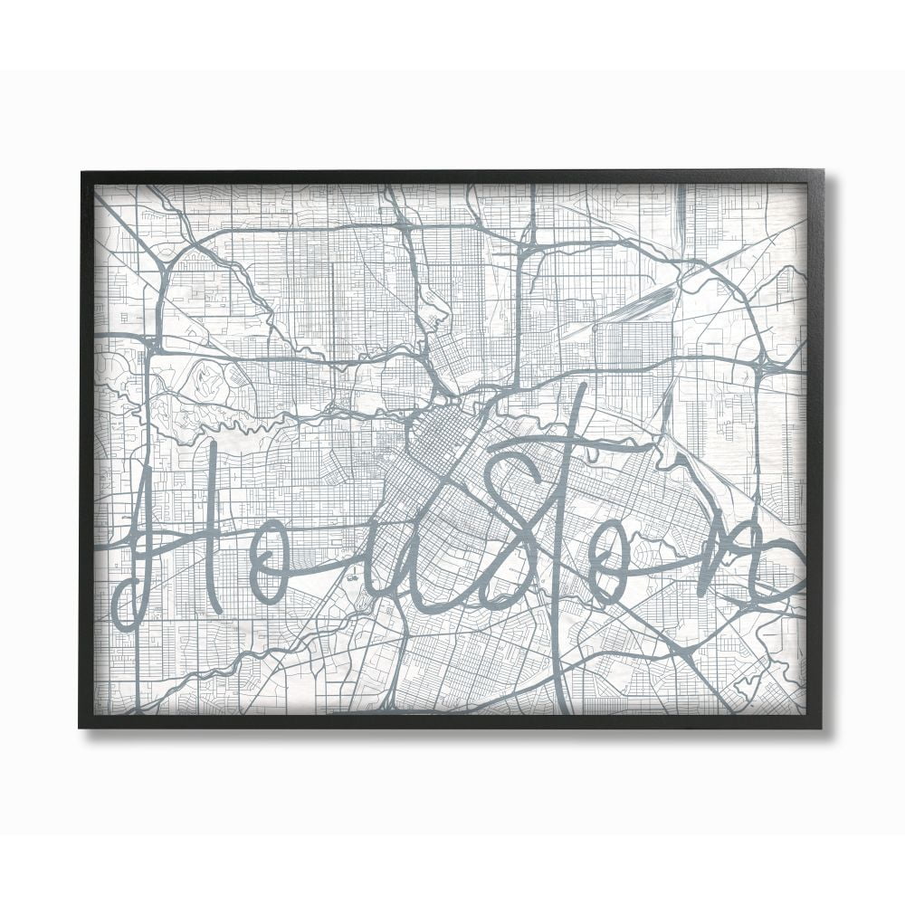 Stupell Industries Houston Modern City Map Grey Word Design Framed Giclee Texturized Art by Daphne Polselli