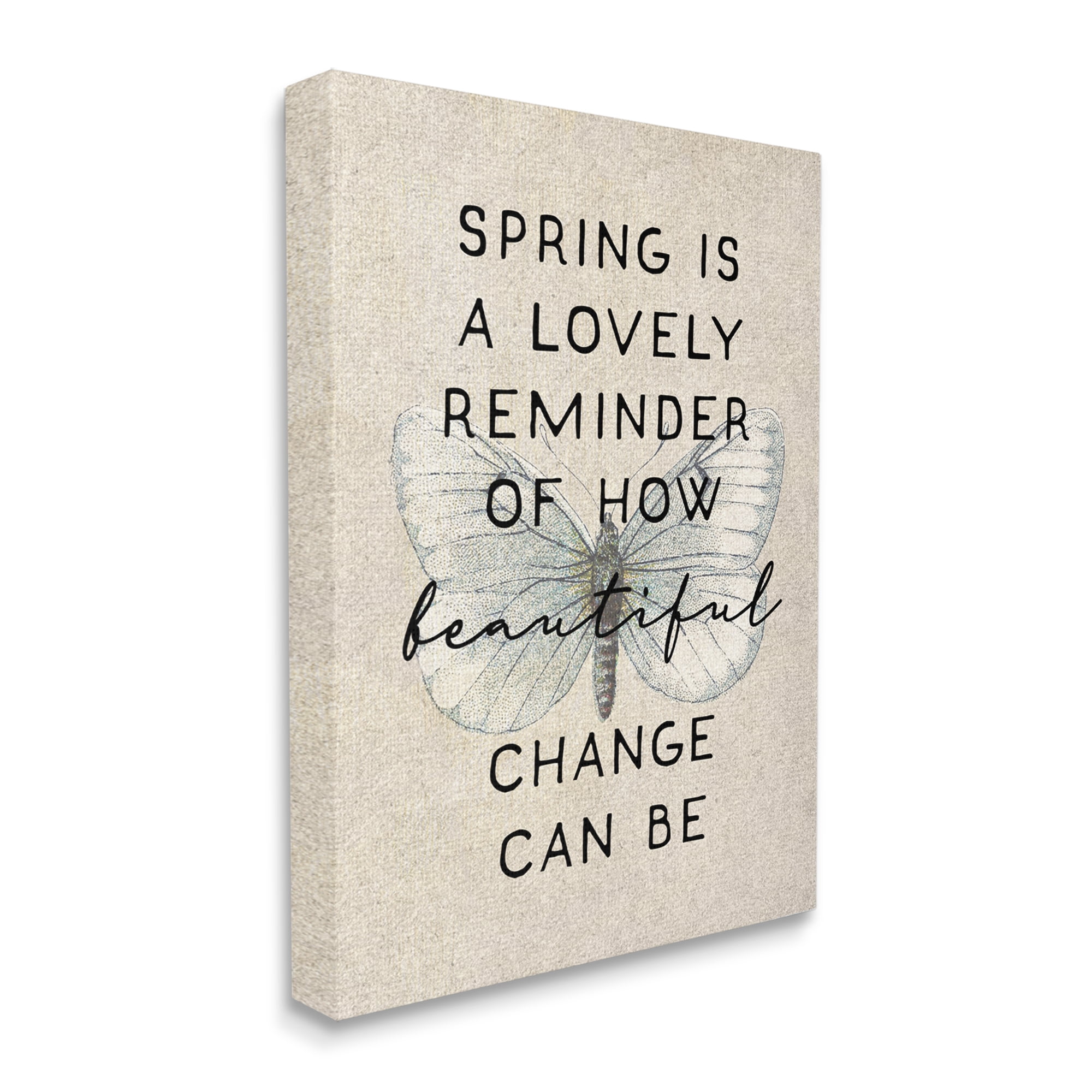 Spring Butterfly Beige Canvas Motivational Quote Wall Art, 36 x 48