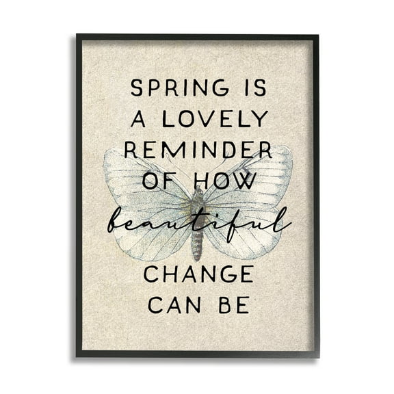 Stupell Industries How Beautiful Change Can Be Quote Spring Butterfly Glam Painting Black framed Art Print Wall Art, 11 x 14, Design by Daphne Polselli