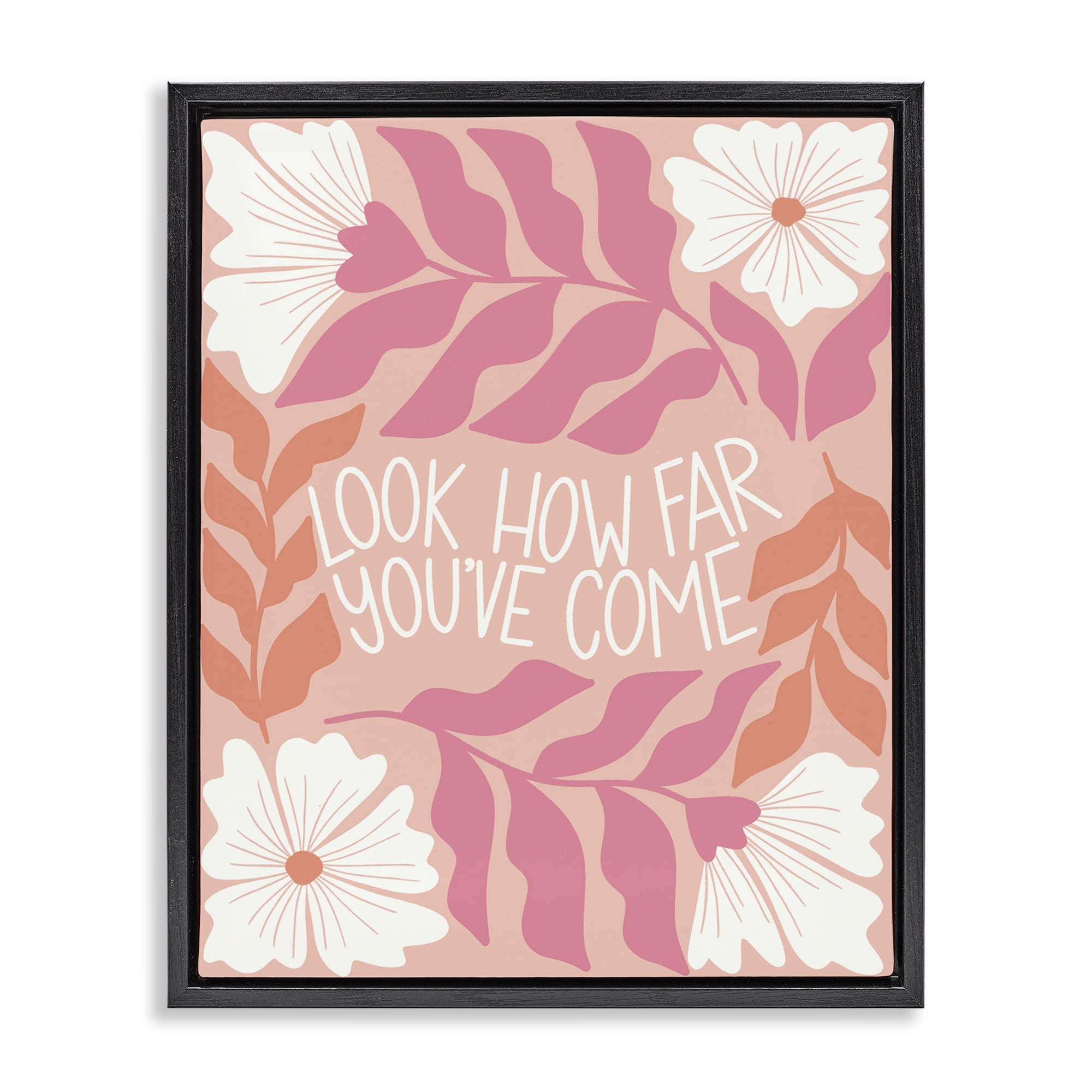 Stupell Industries How Far You've Come Plants & Flowers Painting Black Floater Framed Canvas Art Print Wall Art, 25 x 31
