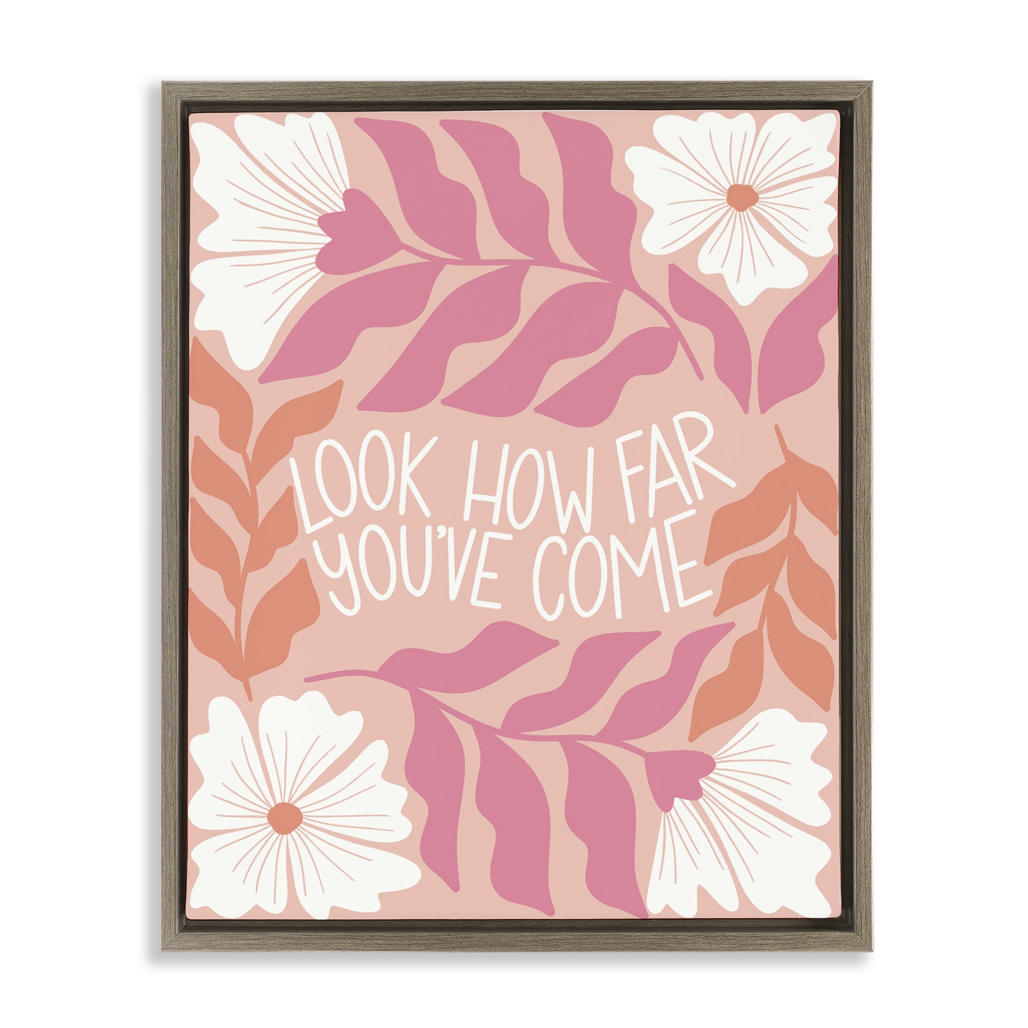 Stupell Industries How Far You've Come Plants & Flowers Painting Brown Floater Framed Canvas Art Print Wall Art, 25 x 31