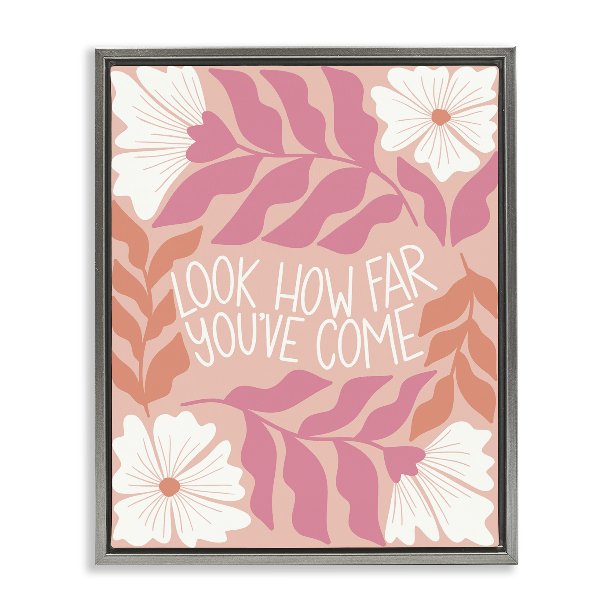 Stupell Industries How Far You've Come Plants & Flowers Painting Gray Floater Framed Canvas Art Print Wall Art, 25 x 31