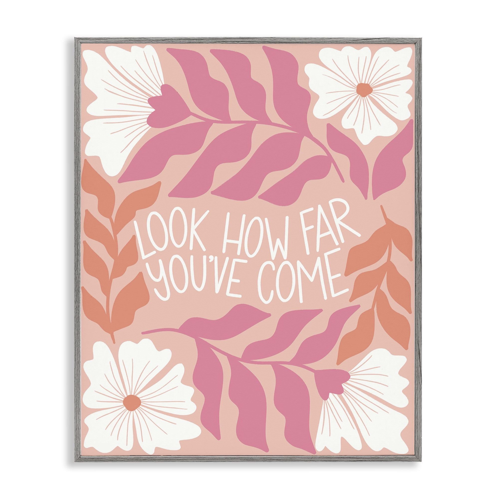 Stupell Industries How Far You've Come Plants & Flowers Painting Gray Framed Art Print Wall Art, 11 x 14