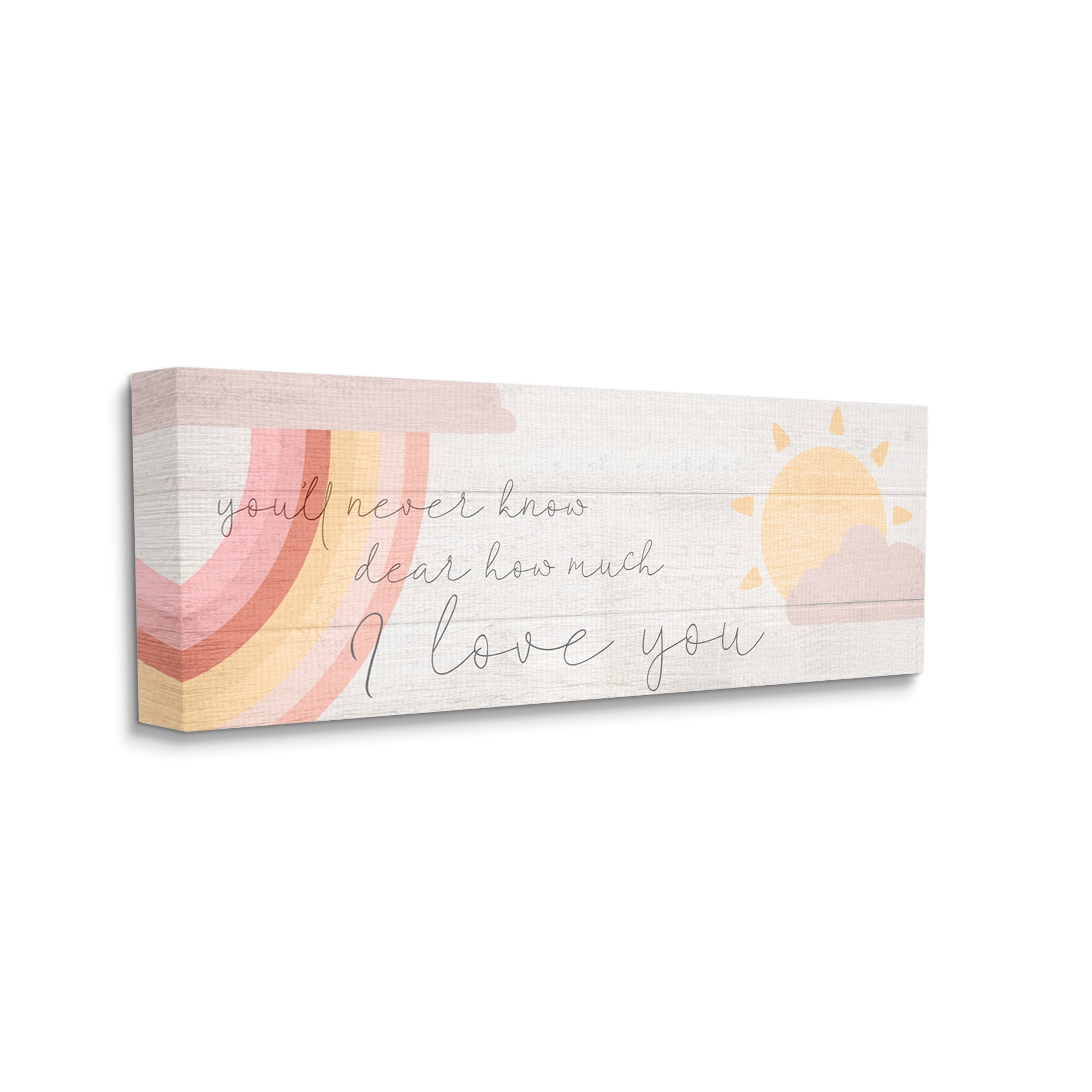 Stupell Industries How Much I Love You Phrase Pink Rainbow Inspirational Painting Gallery Wrapped Canvas Art Print Wall Art, 20 x 48