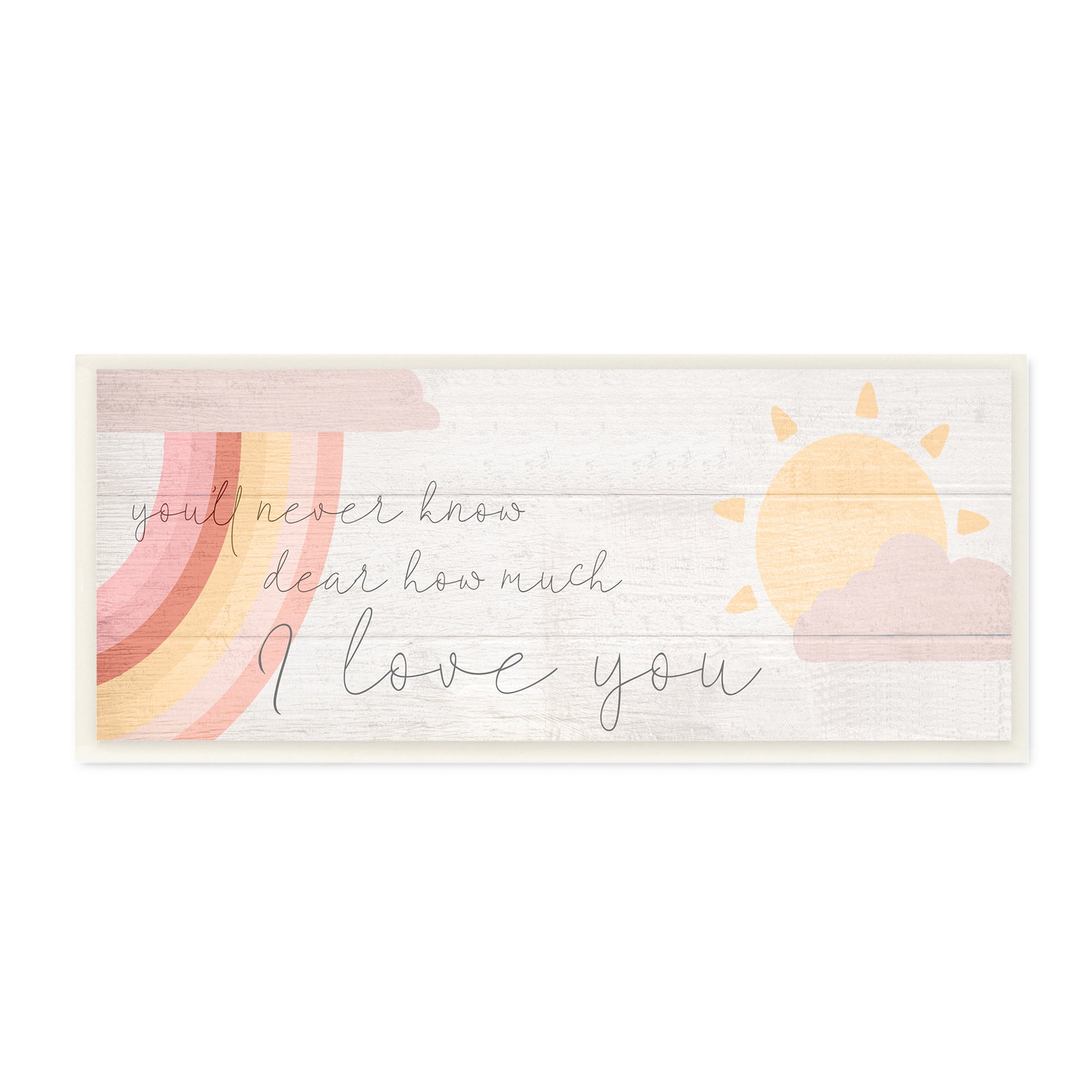 Stupell Industries How Much I Love You Phrase Pink Rainbow Inspirational Painting Unframed Art Print Wall Art, 7 x 17
