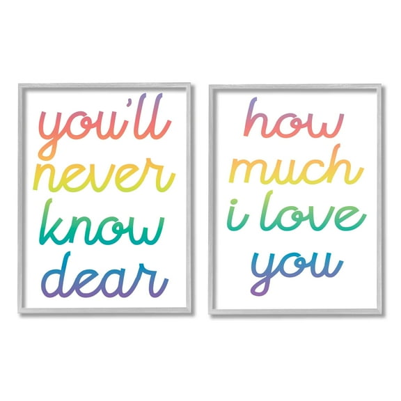 Stupell Industries How Much I Love You Quote Rainbow Typography Grey Framed, 11 x 14, Design by Daphne Polselli