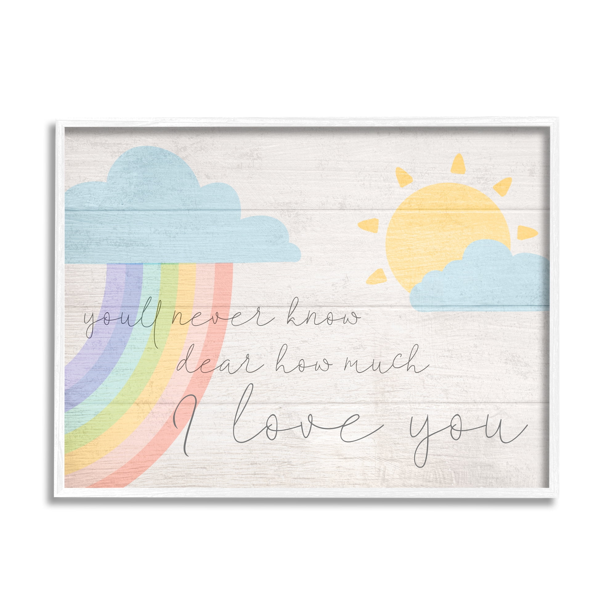 Stupell Industries How Much I Love You Rainbow Clouds and Sun on Planks, 11 x 14,Design by Daphne Polselli