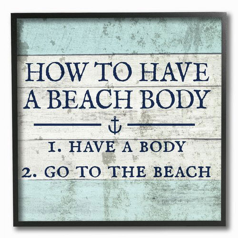 Stupell Industries How To Have A Beach Body Graphic Art Black Framed Art Print Wall Art, 12x12, by Daphne Polselli