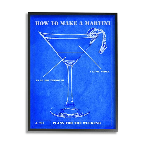 Stupell Industries How To Make Martini Diagram Graphic Art Black Framed Art Print Wall Art, Design by Marcus Jules