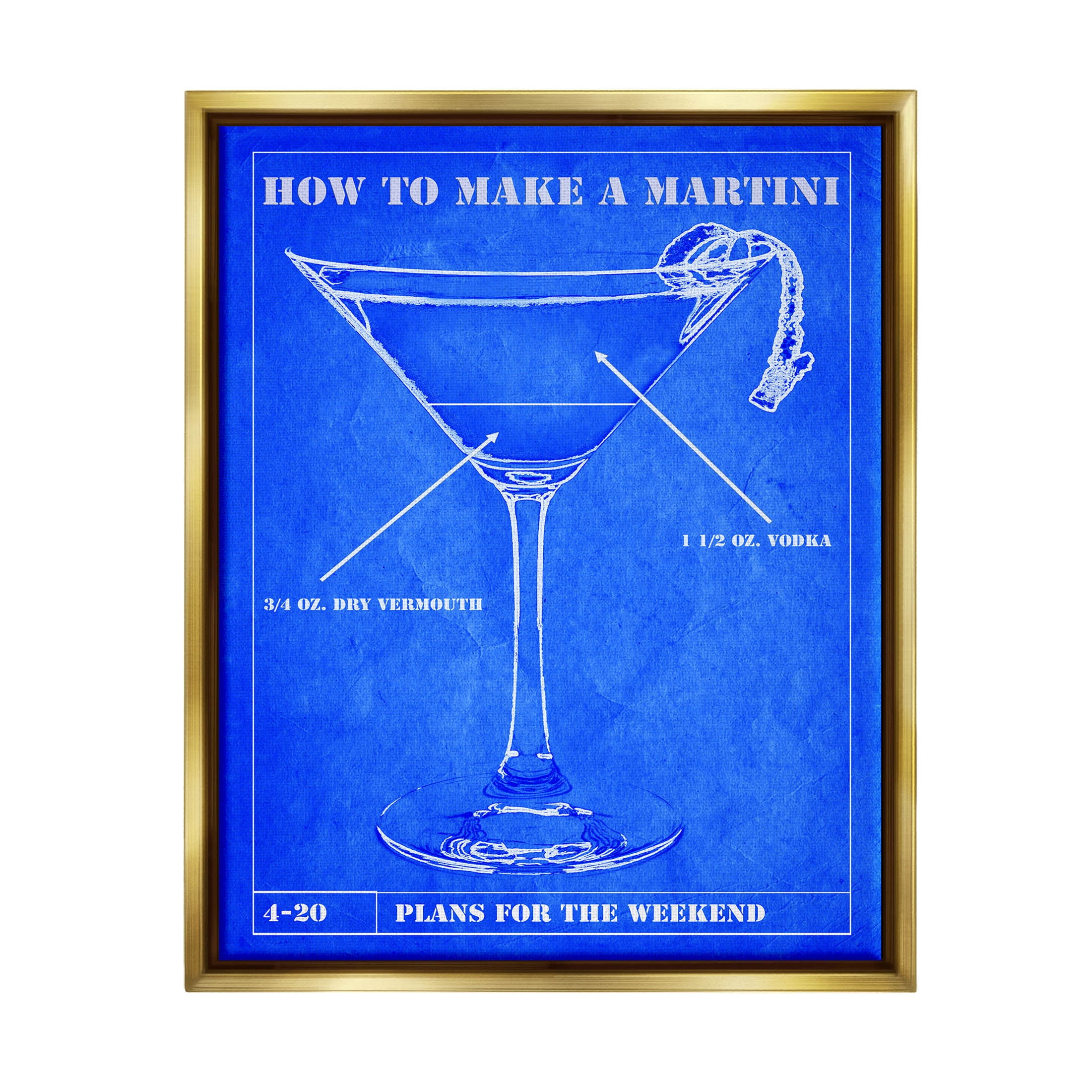 Stupell Industries How To Make Martini Diagram Graphic Art Metallic Gold Floating Framed Canvas Print Wall Art, Design by Marcus Jules