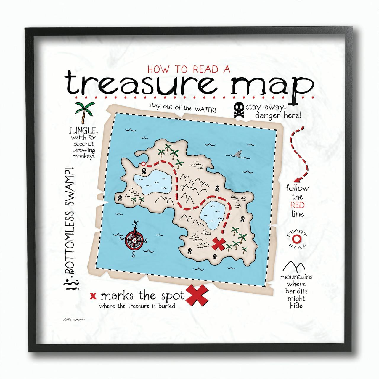12x12 Black Framed Abstract Treasure Map Canvas Print for Kids