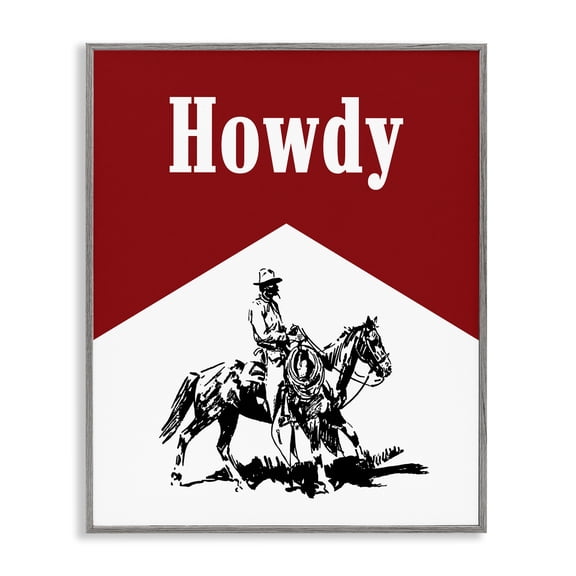 Stupell Industries Rustic Lodge Howdy Classic Cowboy Gray Framed Giclee Art, 16 x 20, by Lettered and Lined