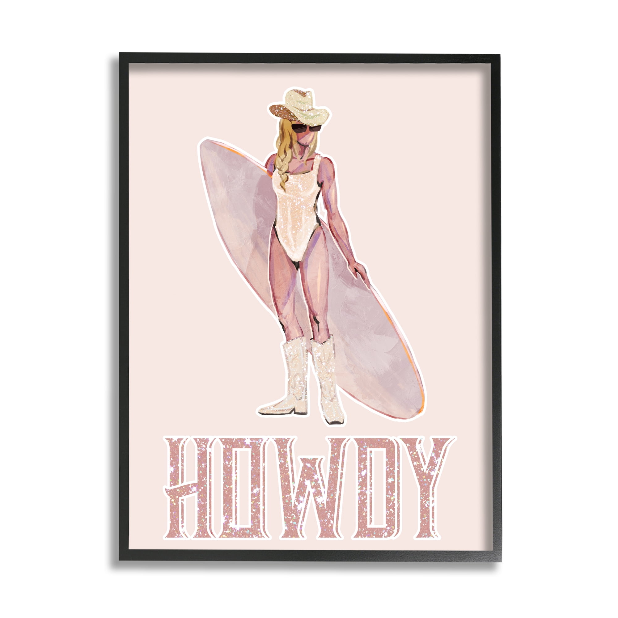 Stupell Industries Howdy Coastal Cowgirl Sports Painting Black Framed Art Print Wall Art, 16 x 20