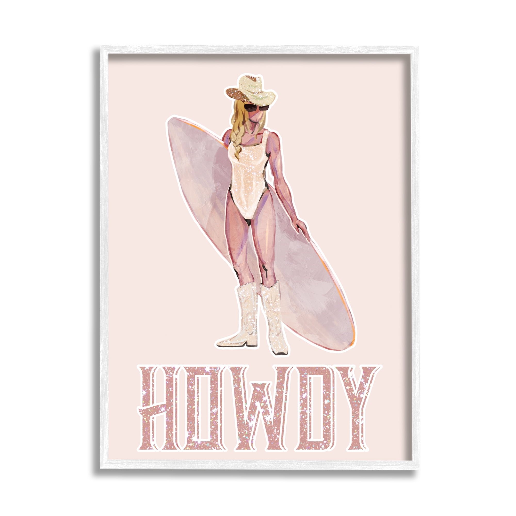 Stupell Industries Howdy Coastal Cowgirl Sports Painting White Framed Art Print Wall Art, 11 x 14