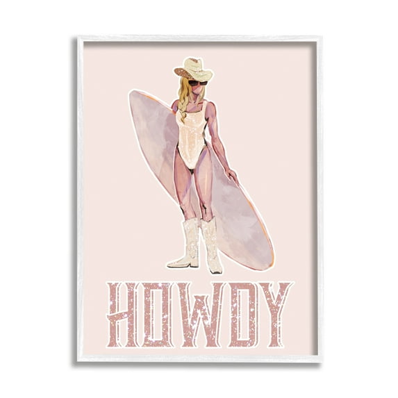 Stupell Industries Howdy Coastal Cowgirl Sports Painting White Framed Art Print Wall Art, 24 x 30