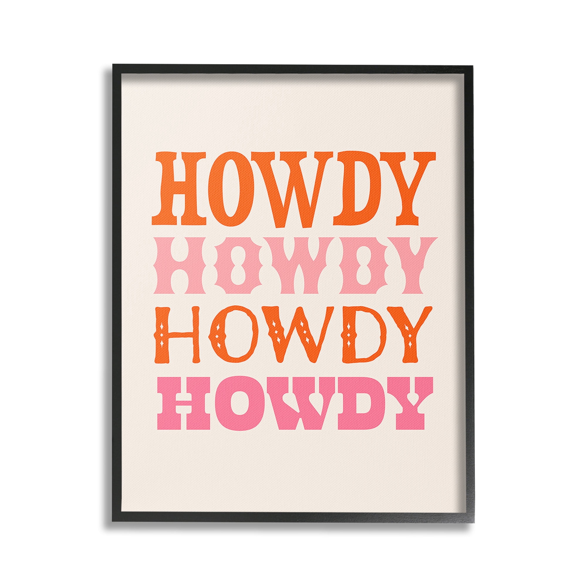 Stupell Industries Howdy Country Typography Typography Painting Black Framed Art Print Wall Art, 16 x 20