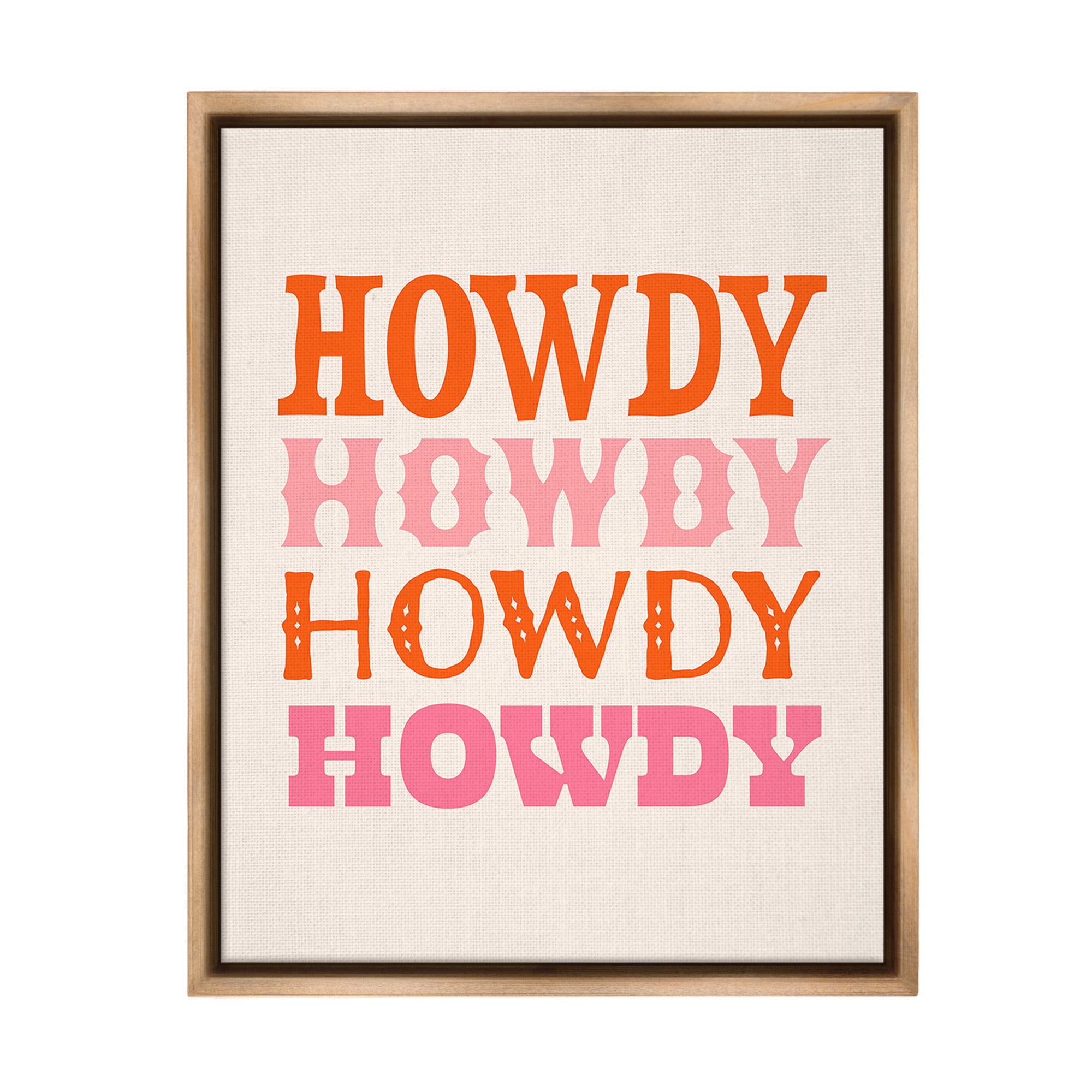 Stupell Industries Howdy Country Typography Typography Painting Brown Floater Framed Canvas Art Print Wall Art, 17 x 21
