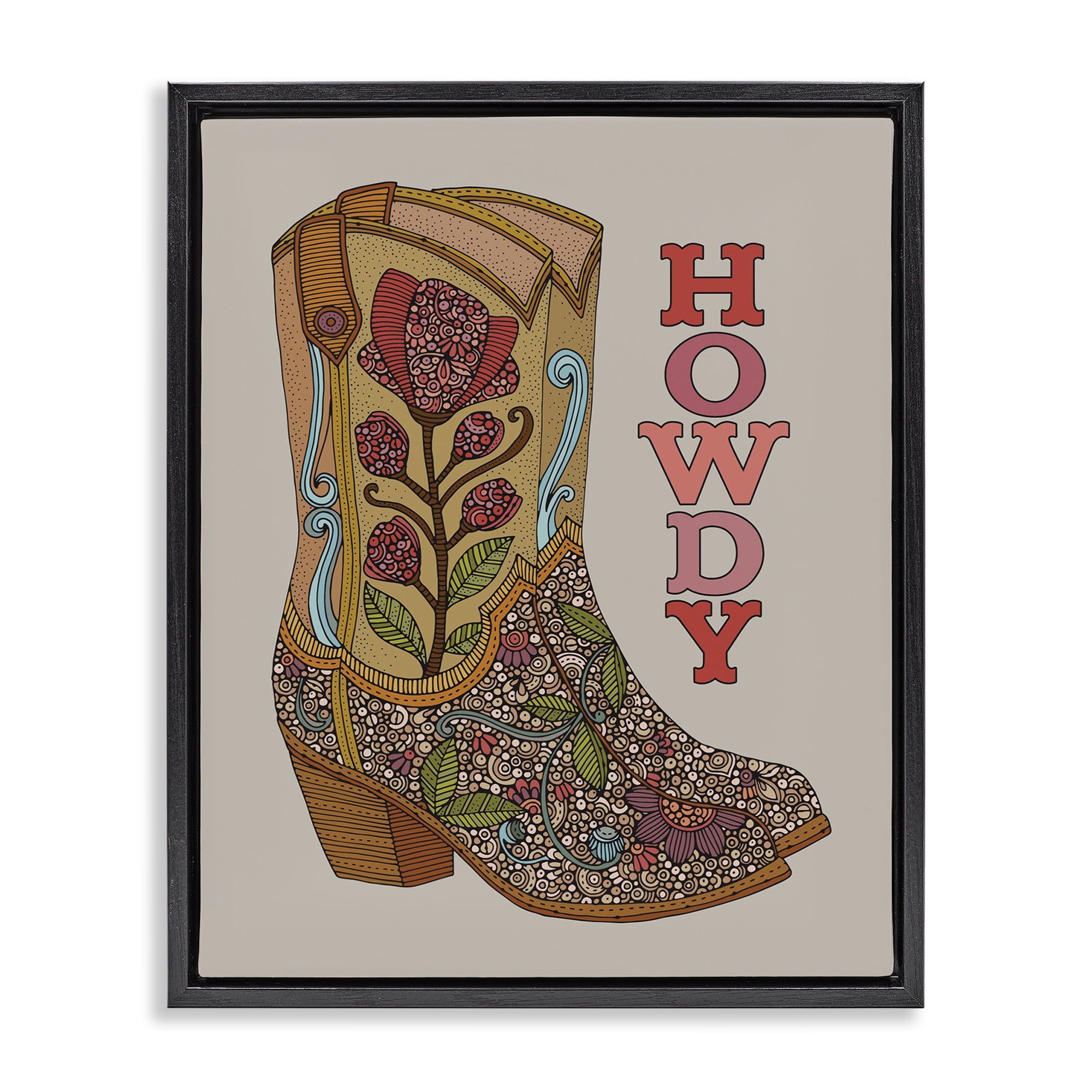 Stupell Industries Howdy Cowboy Boots Typography Painting Black Floater Framed Canvas Art Print Wall Art, 25 x 31