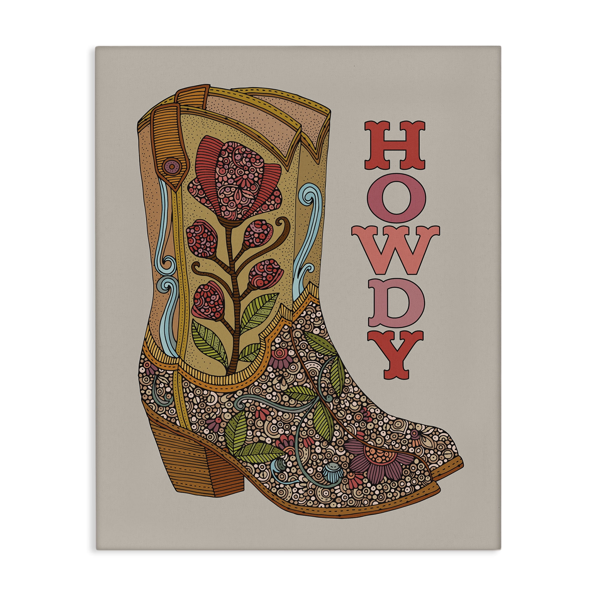 Stupell Industries Howdy Cowboy Boots Typography Painting Gallery Wrapped Canvas Art Print Wall Art, 16 x 20