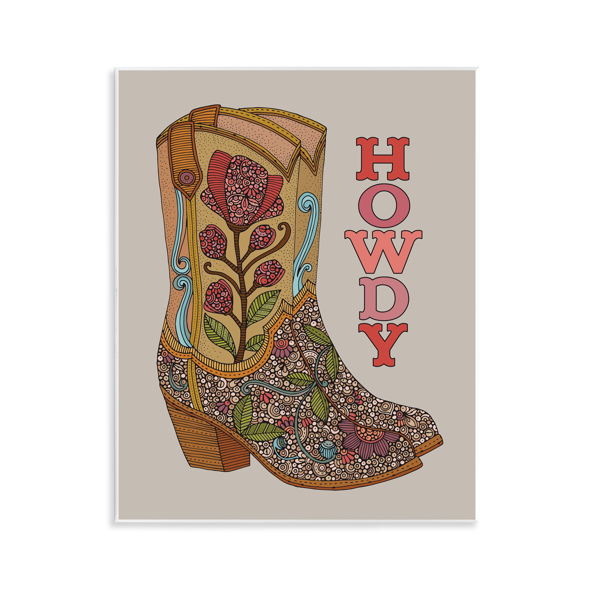 Stupell Industries Howdy Cowboy Boots Typography Painting Unframed Art Print Wall Art, 11 x 14