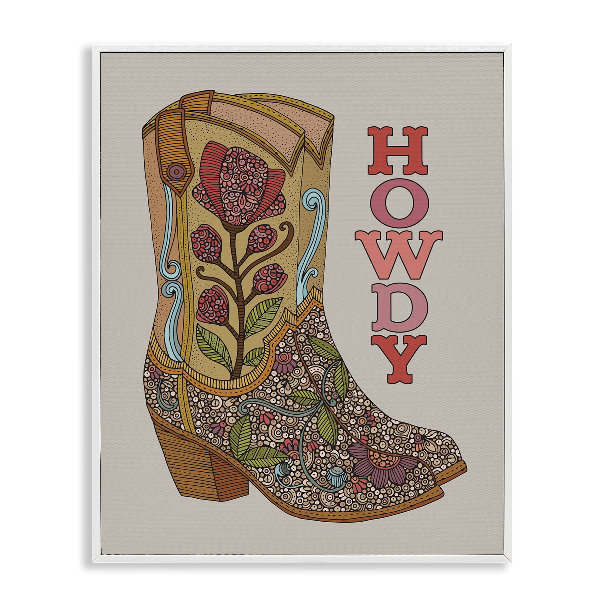 Stupell Industries Howdy Cowboy Boots Typography Painting White Framed Art Print Wall Art, 24 x 30