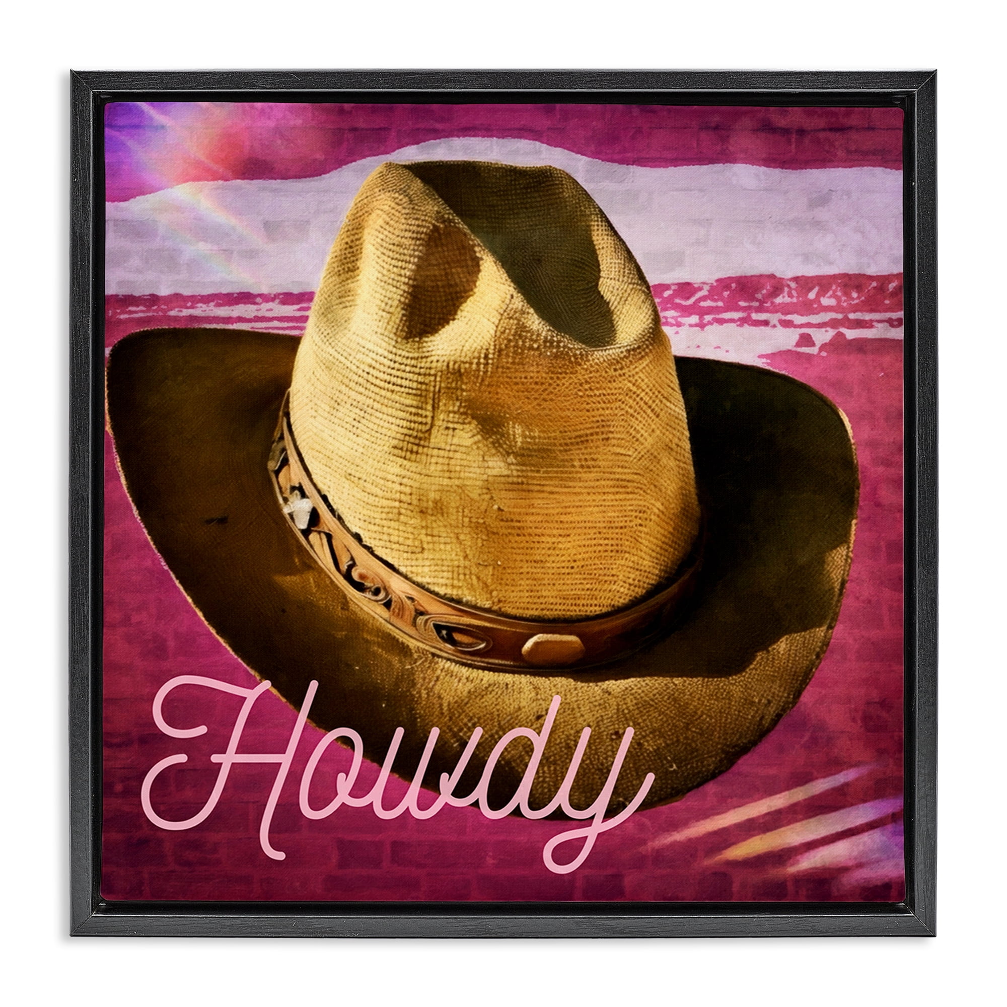 Stupell Industries Howdy Cowboy Hat on Pink Text & Numbers Painting Black Floater Framed Canvas Art Print Wall Art, 18 x 18