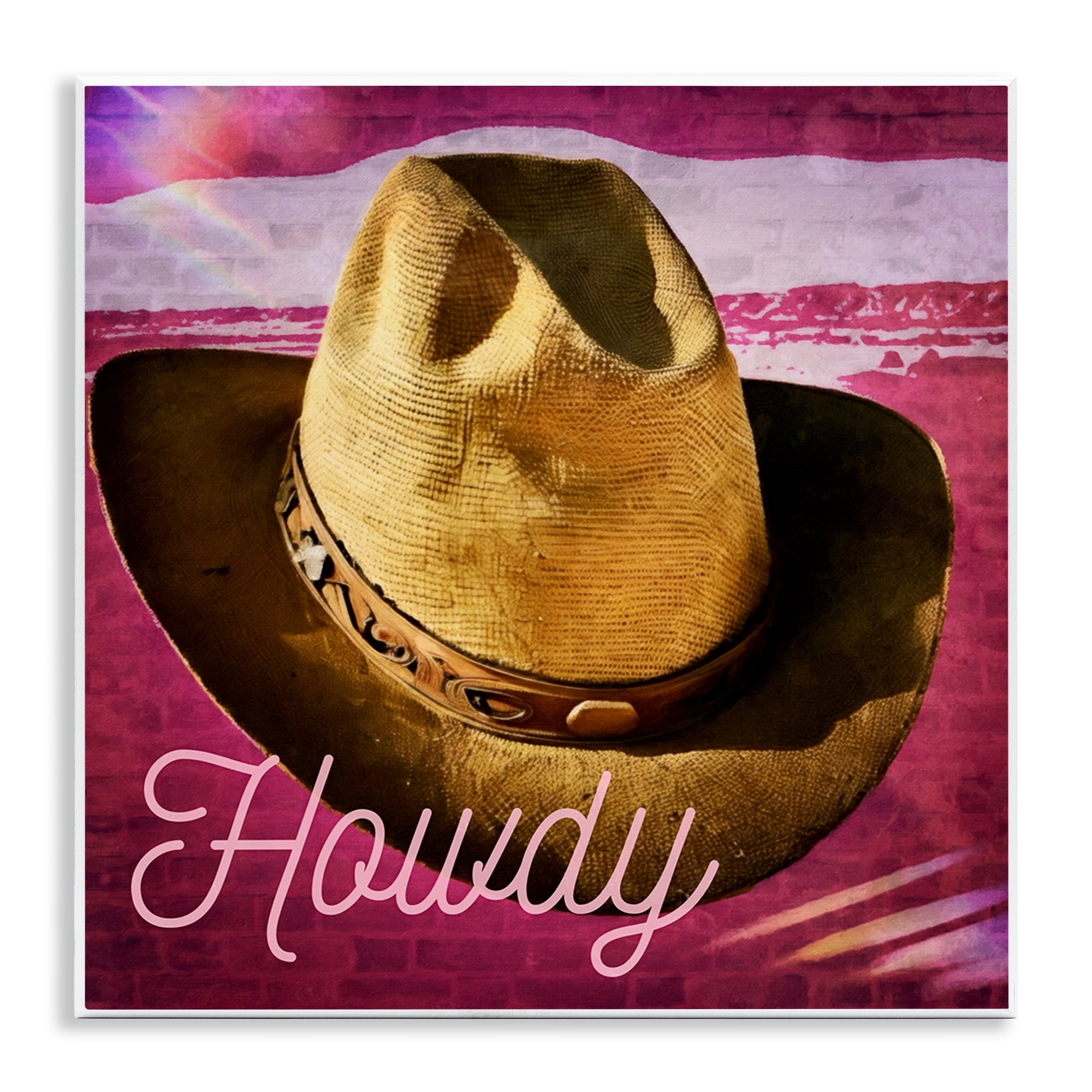 Stupell Industries Howdy Cowboy Hat on Pink Text & Numbers Painting Unframed Art Print Wall Art, 12 x 12