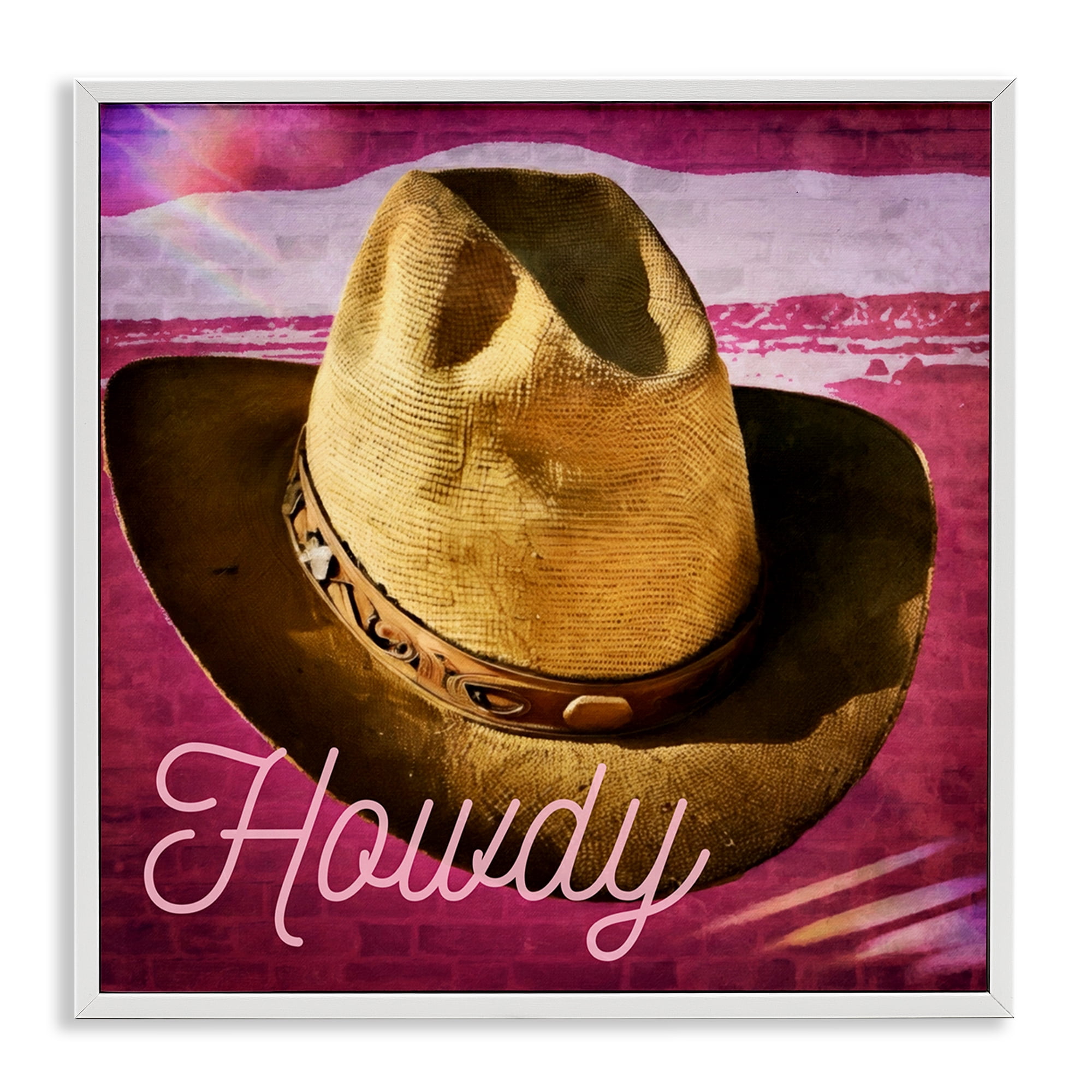 Stupell Industries Howdy Cowboy Hat on Pink Text & Numbers Painting White Framed Art Print Wall Art, 24 x 24