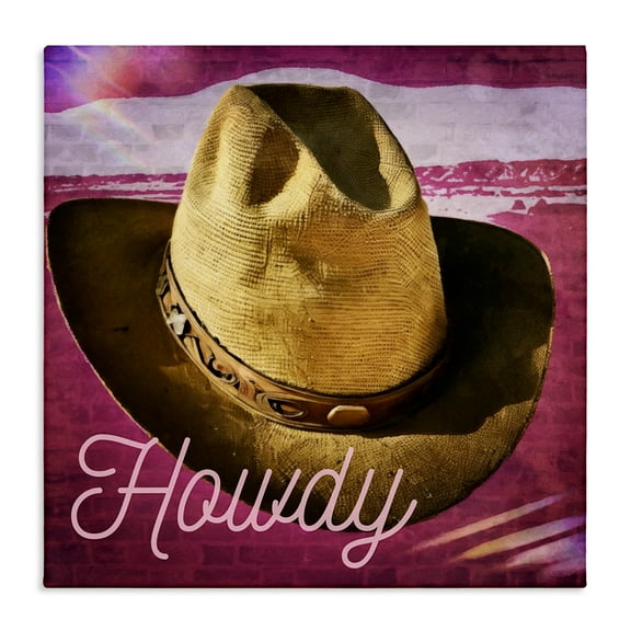 Stupell Industries Howdy Cowboy Hat on Pink Text & Numbers Painting Wrapped Canvas Art Print Wall Art, 17 x 17