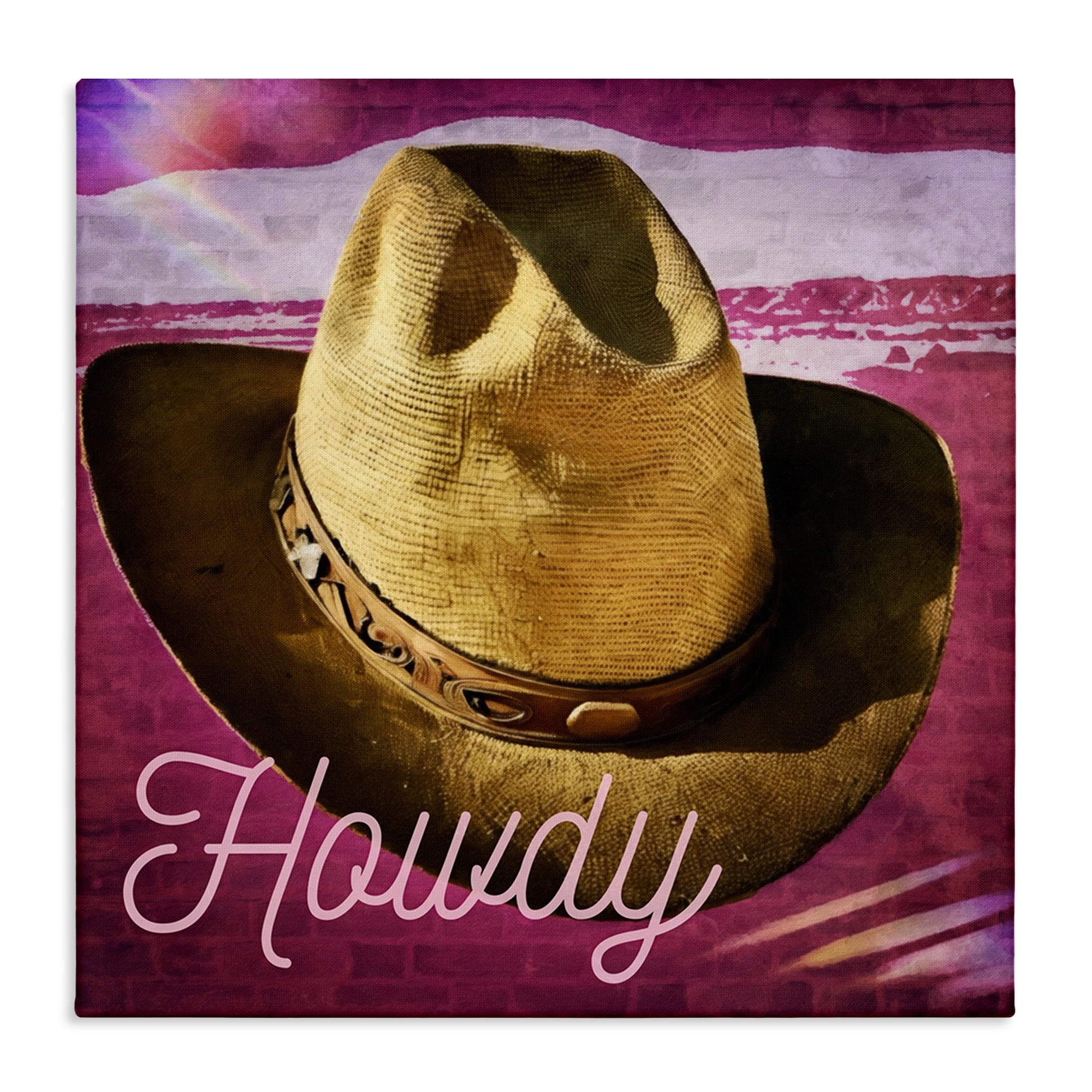 Stupell Industries Howdy Cowboy Hat on Pink Text & Numbers Painting Wrapped Canvas Art Print Wall Art, 24 x 24