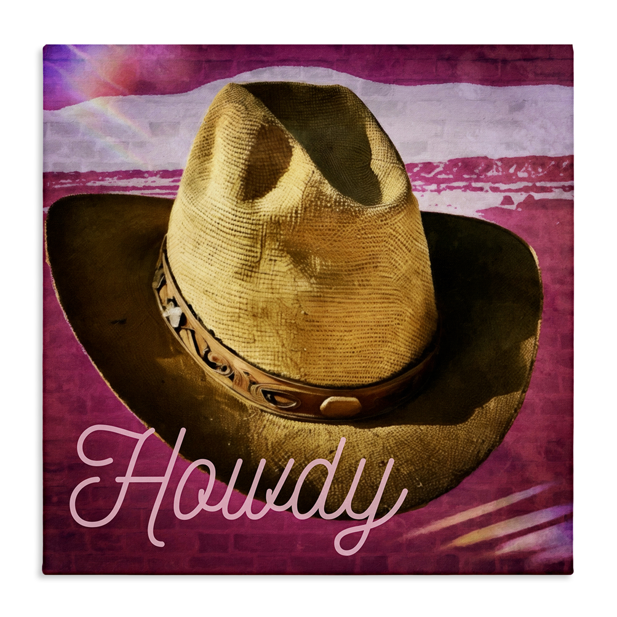Stupell Industries Howdy Cowboy Hat on Pink Text & Numbers Painting Wrapped Canvas Art Print Wall Art, 30 x 30