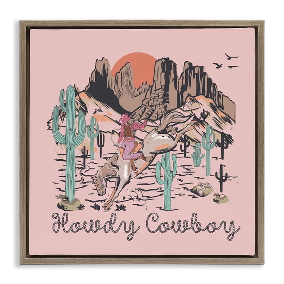 Stupell Industries Howdy Cowboy Pink Canyon Brown Framed Floater Canvas Wall Art design by Jedco Brands, Inc., 25 x 25