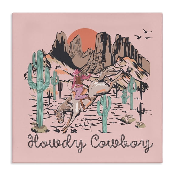 Stupell Industries Howdy Cowboy Pink Canyon Canvas Wall Art design by Jedco Brands, Inc., 24 x 24