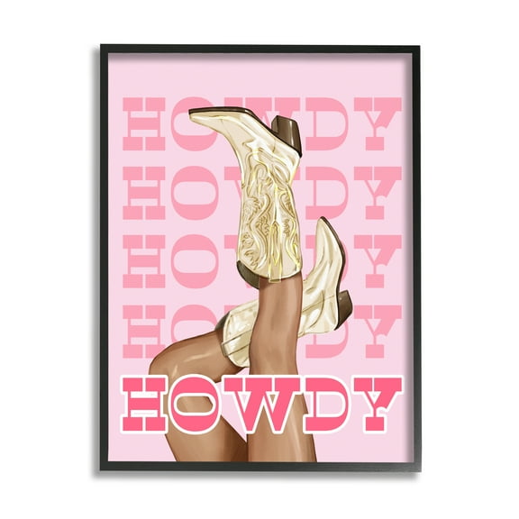 Stupell Industries Howdy Cowgirl Boots Typography Painting Black Framed Art Print Wall Art, 11 x 14