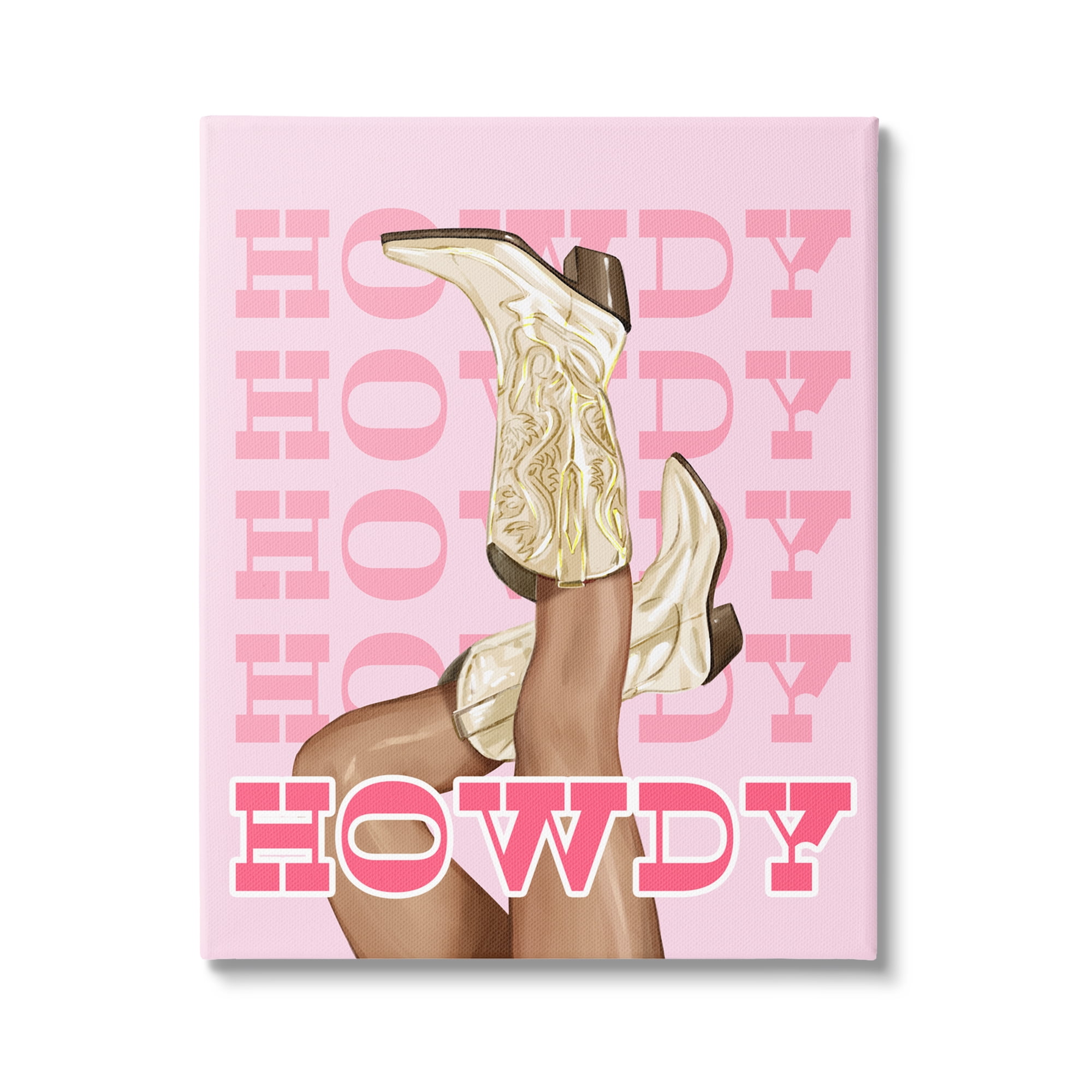 Stupell Industries Howdy Cowgirl Boots Typography Painting Gallery Wrapped Canvas Art Print Wall Art, 16 x 20