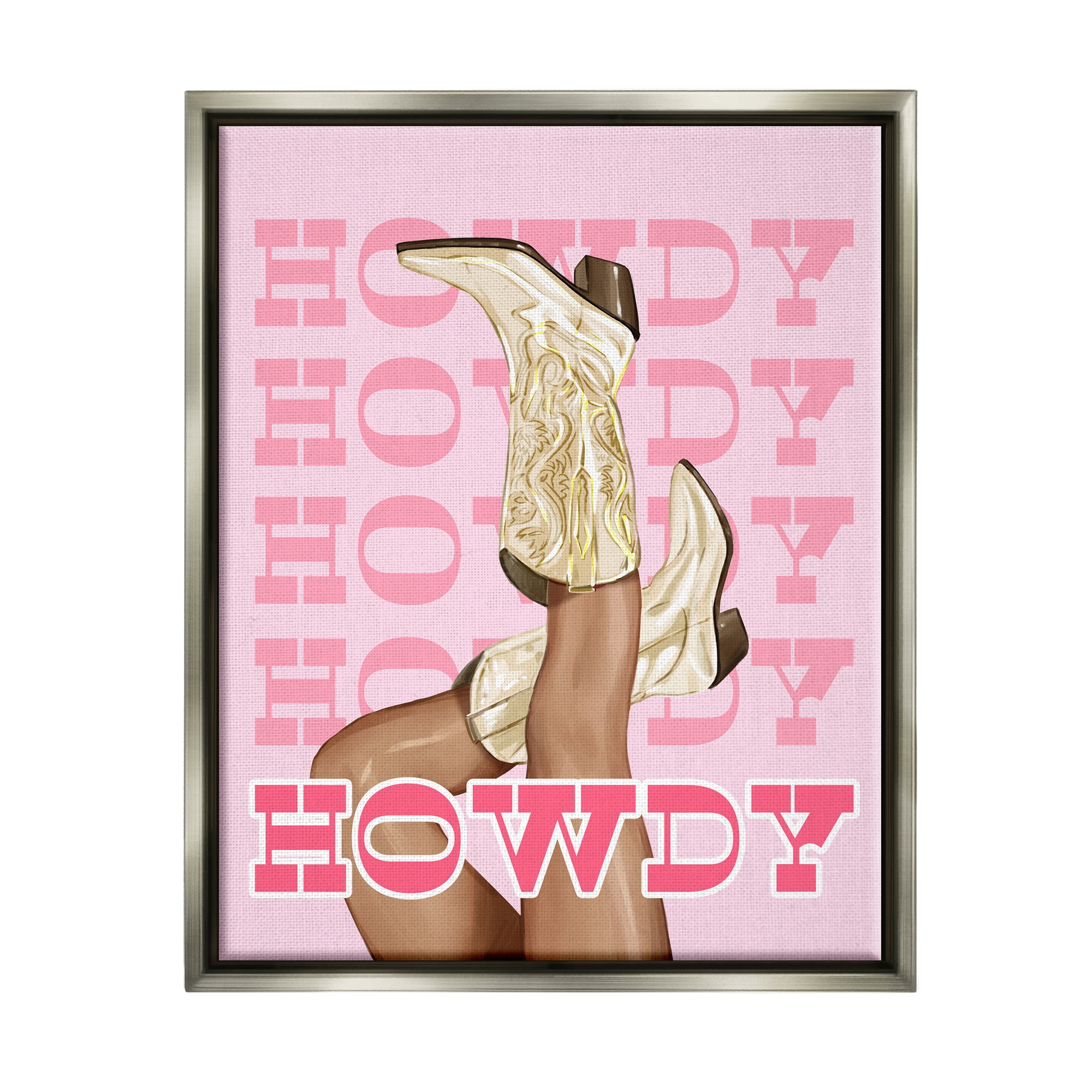 Stupell Industries Howdy Cowgirl Boots Typography Painting Gray Floater Framed Canvas Art Print Wall Art, 17 x 21