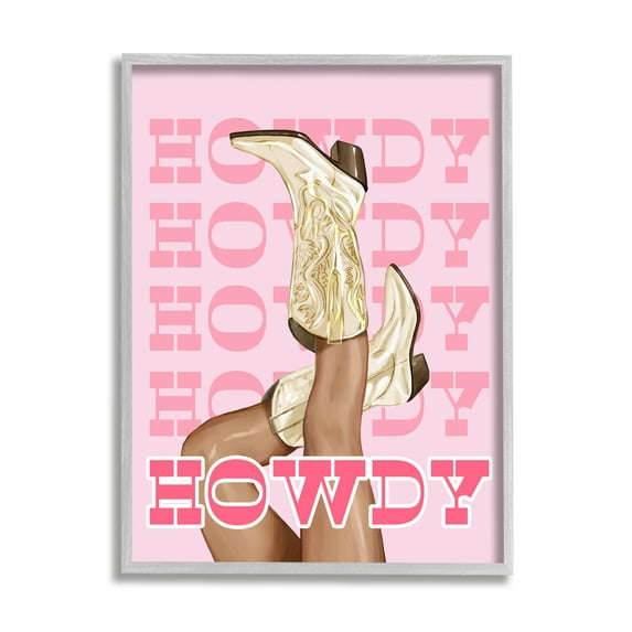Stupell Industries Howdy Cowgirl Boots Typography Painting Gray Framed Art Print Wall Art, 16 x 20