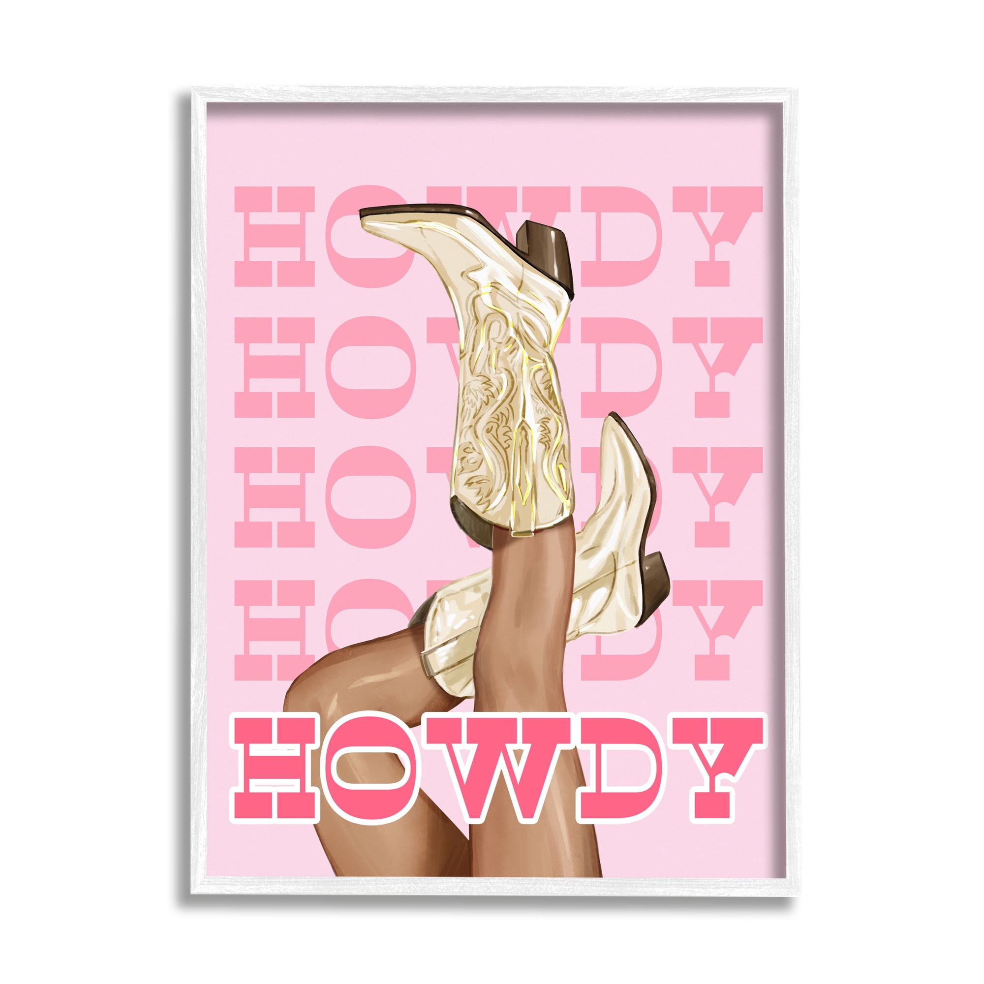 Stupell Industries Howdy Cowgirl Boots Typography Painting White Framed Art Print Wall Art, 16 x 20