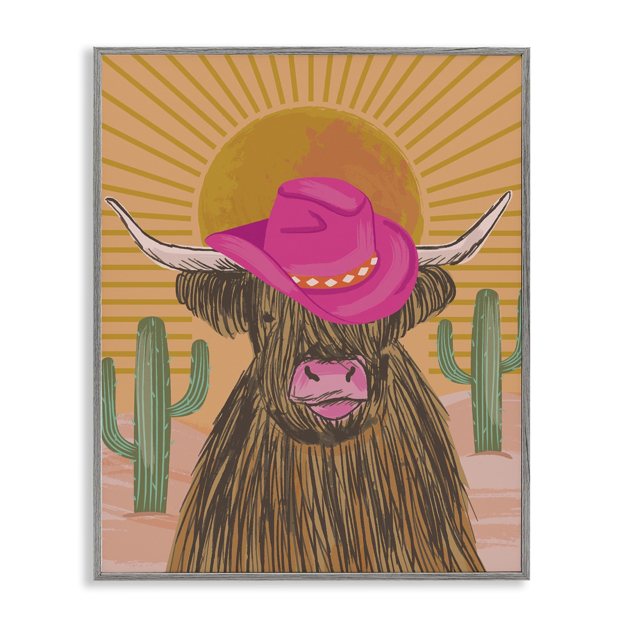 Stupell Industries Howdy Cowgirl Cattle Animals Painting Gray Framed Art Print Wall Art, 24 x 30