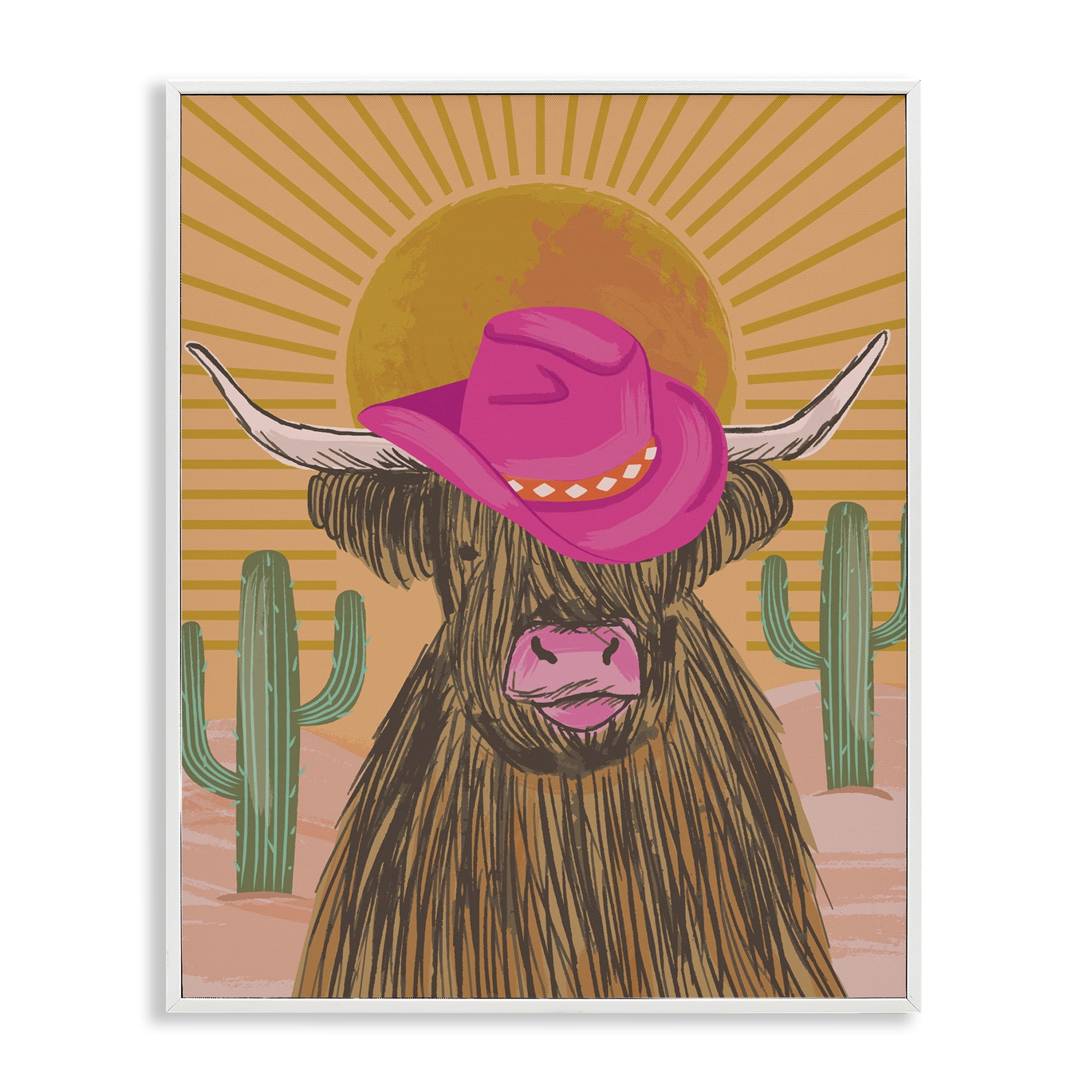 Stupell Industries Howdy Cowgirl Cattle Animals Painting White Framed Art Print Wall Art, 24 x 30