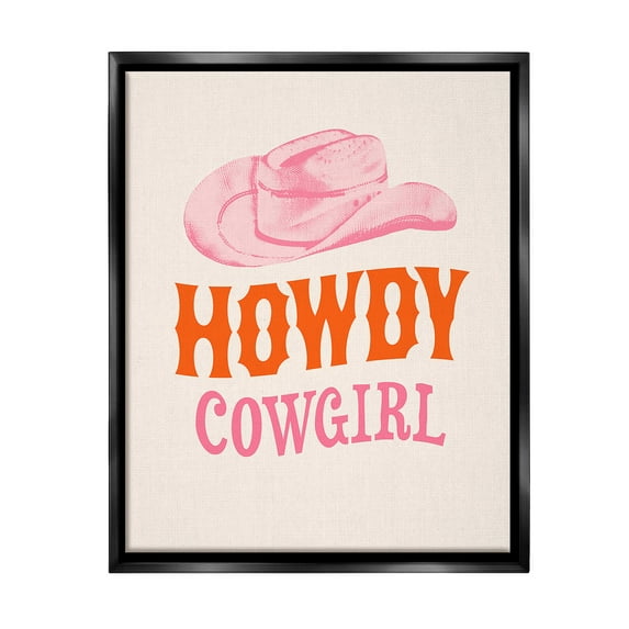 Stupell Industries Howdy Cowgirl Phrase Typography Painting Black Floater Framed Canvas Art Print Wall Art, 17 x 21