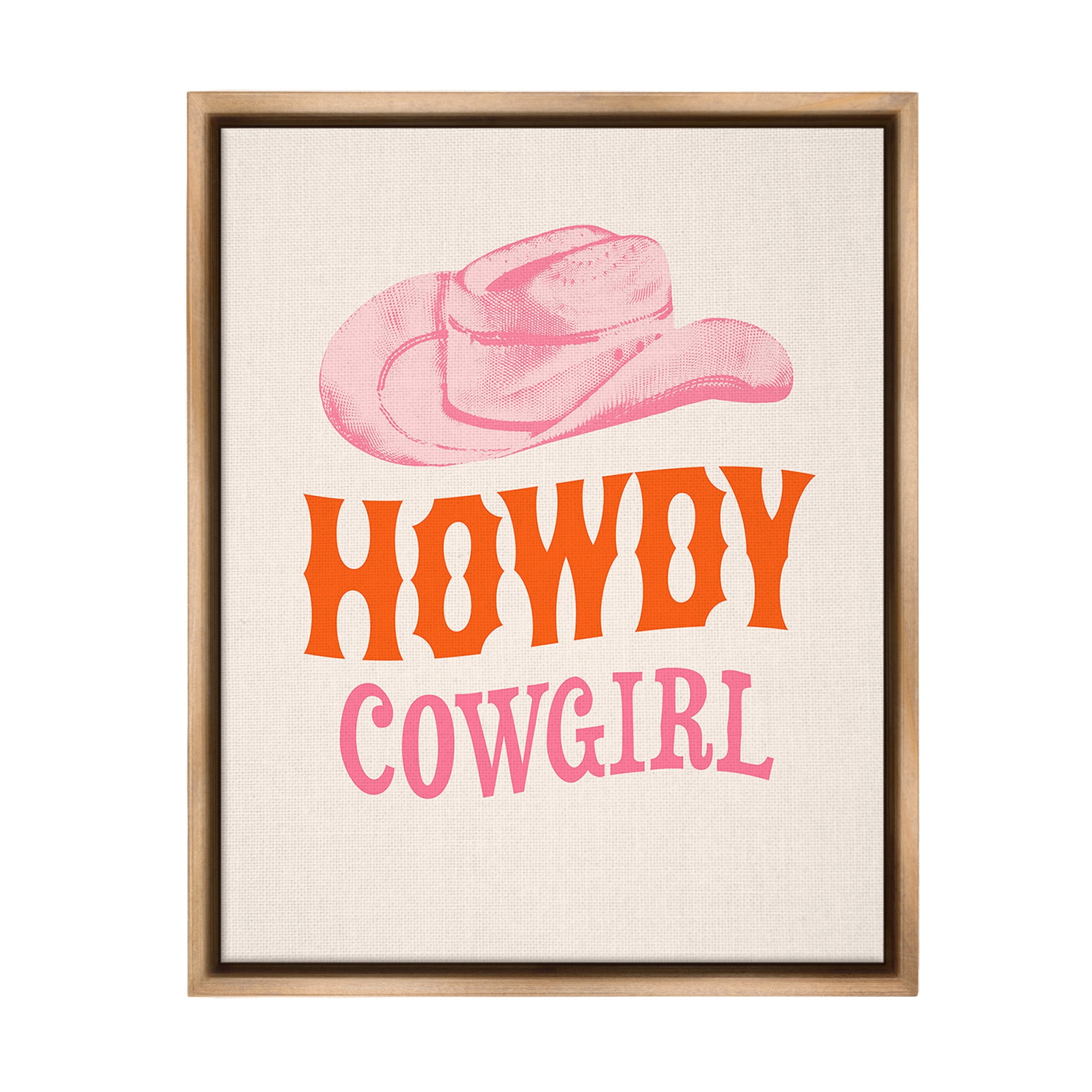 Stupell Industries Howdy Cowgirl Phrase Typography Painting Brown Floater Framed Canvas Art Print Wall Art, 17 x 21