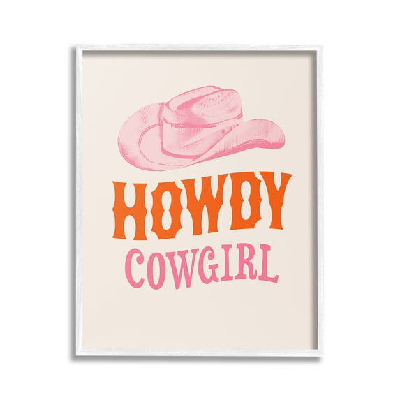 Stupell Industries Howdy Cowgirl Phrase Typography Painting White Framed Art Print Wall Art, 16 x 20