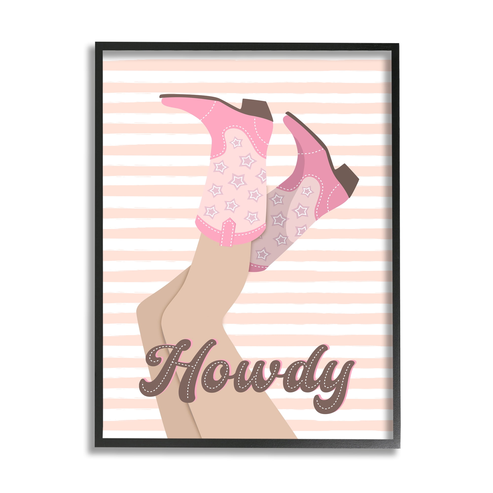 Stupell Industries Howdy Cowgirl on Stripes Abstract Painting Black Framed Art Print Wall Art, 11 x 14