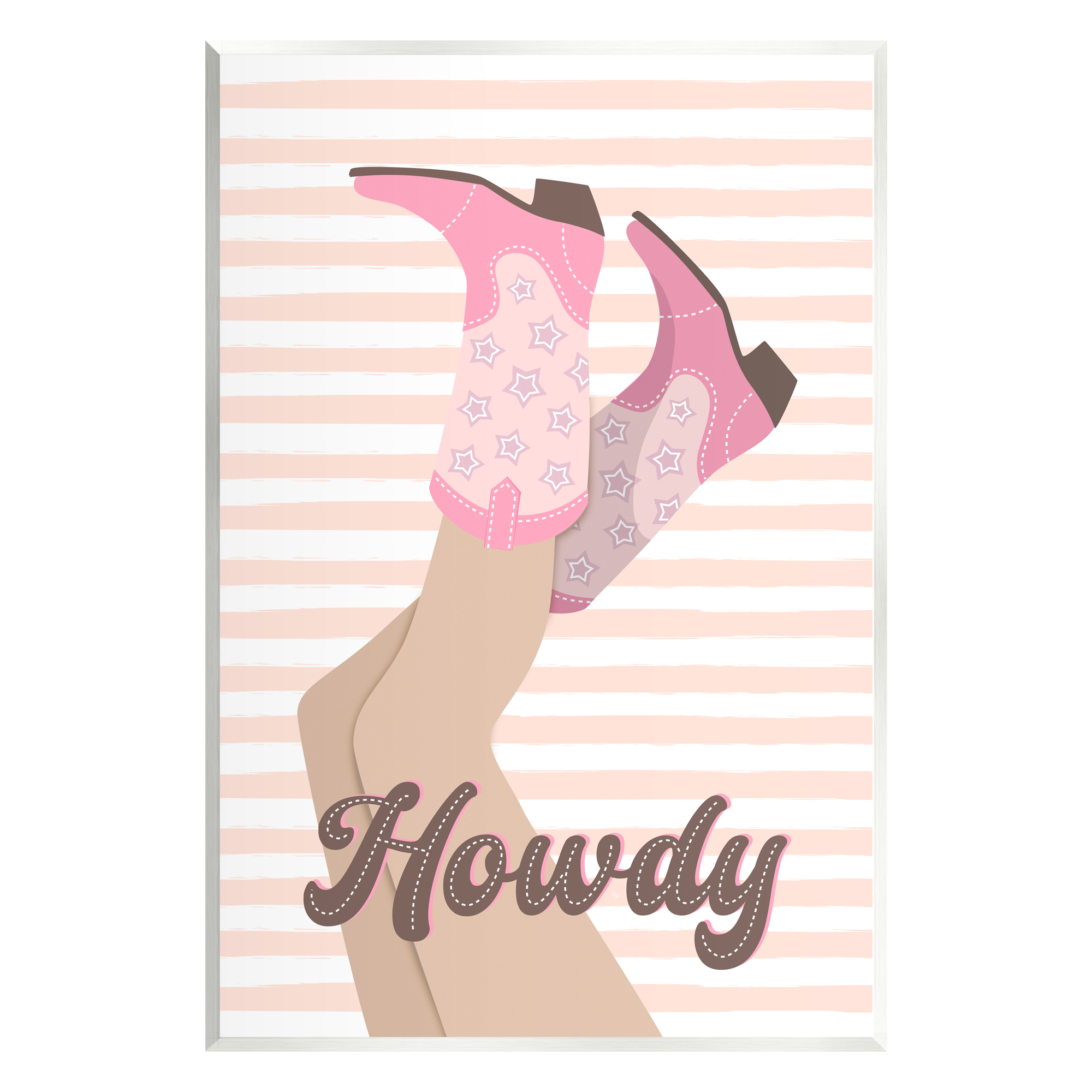 Stupell Industries Howdy Cowgirl on Stripes Abstract Painting Unframed Art Print Wall Art, 13 x 19
